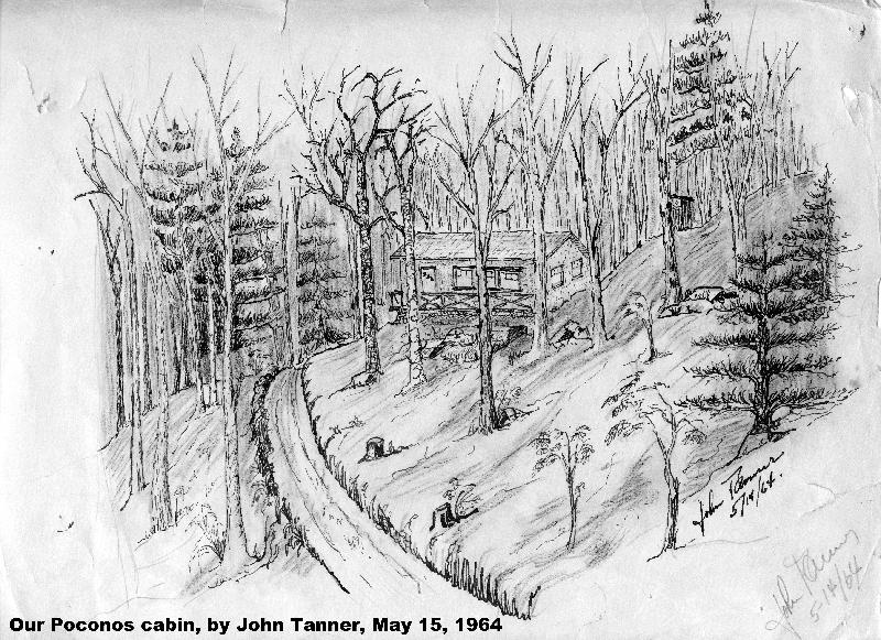 02_Poconos_cabin_1964 This is what our cabin in the Pocono Mountains of Pennsylvania looked like.  It was 16 X 24 feet.  We had electric power but not running water, and did have the outhouse pictured.