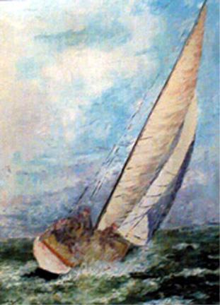 amer_cup The America's Cup winner in 1964, painted for me.  Dad used a B&W photo from the NY Times as his model.