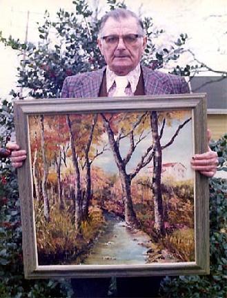 stream Dad displays one of his oil paintings.