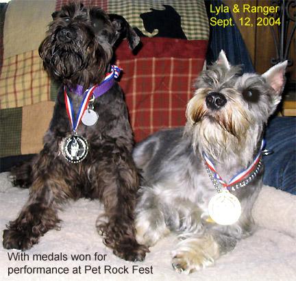 medal_winners Ranger and Lyla wowed the crowd with their tricks in performance at the 2004 Pet Rock Fest benefit show and concert at Quinsigamond Community College in Worcester MA. September 12, 2004.