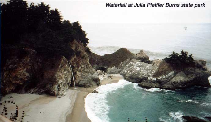 waterfall This is the beach at Julia Pfeiffer Burns State Park, famed for its waterfall. It also has a natural arch.
