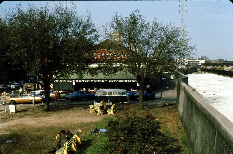 quarter43 The Cafe du Monde anchored the old French Market downriver from Jackson Square.  It's still there, now anchoring the riverwalk's shops. This is where you go to get New Orleans-style cafe au lait and biegnets, the New Orleans 