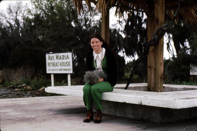 river-53 Ruth at a bayou destination.  She's holding Spanish moss.