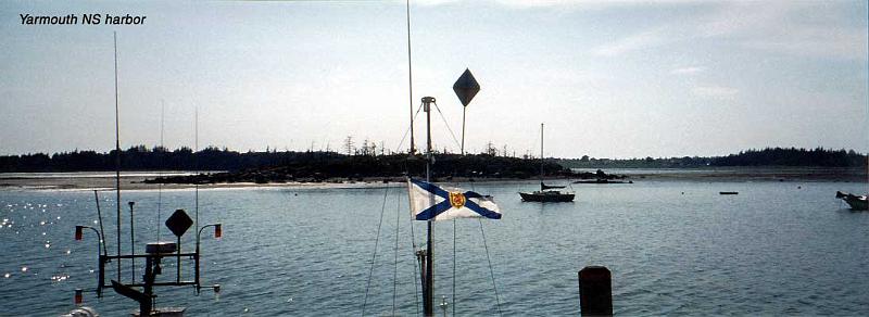 12-yarmouth Yarmouth, Nova Scotia: Yarmouth was where we both began and ended our trip to Nova Scotia. The Scotia Prince steamed us there overnight from Portland ME. The trip takes 12, departing at 9:00 PM and arriving at 8:00 AM (gaining one time zone). It was nice to sleep (we took a small cabin with berths) and awaken at 8:00 AM rested and with our car at your destination, on July 1 -- Canada Day. Our trip home was on 