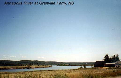 annapolisriver Granville Ferry, Nova Scotia: Granville Ferry is just up the Annapolis River from Annapolis Royal, above the only tidal hydroelectric plant in North America. We stayed at The Moorings B&B. Ruth chose the town to stay in because her father was named Granville and so was her brother.