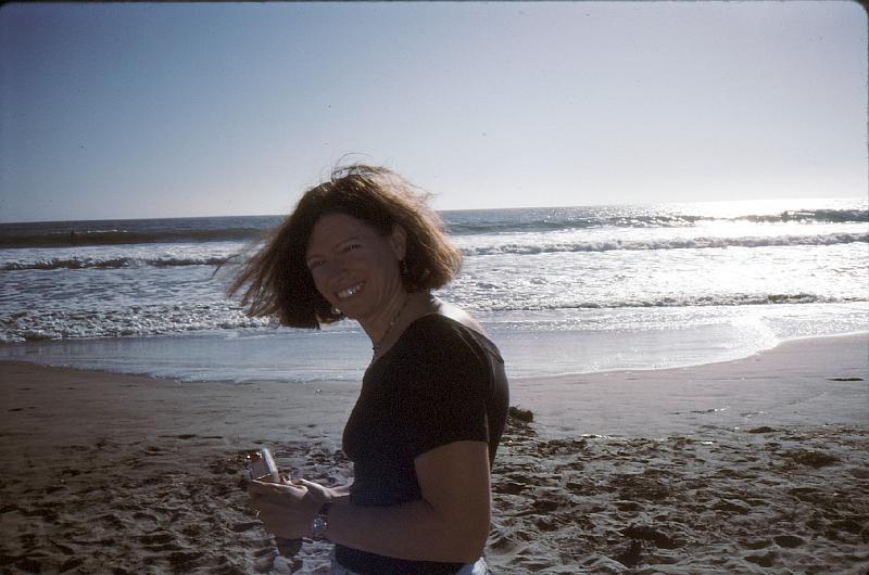 01-Ruth_Stinson_Beach These slides were taken when Ruth joined me on a business trip.  We visited Stinson Beach (Stinson Beach is a romantic cozy getaway beside the sea near the Muir Woods and Mount Tamalpais), Point Reyes National Seashore -- both in this slide show -- and Muir Woods (in a separate slide show).  This was sometime in the mid-1990s.