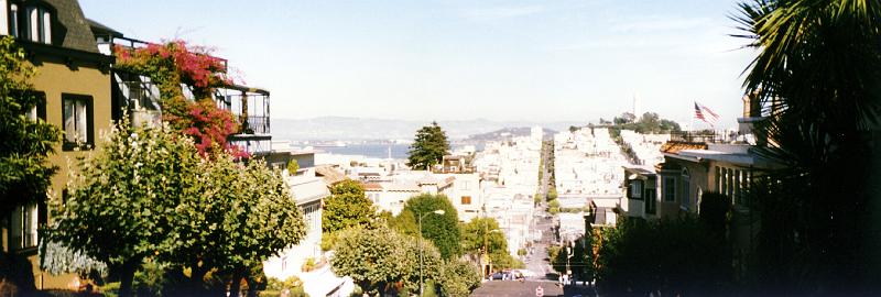 13 This is the view from the top of Lombard Street, the curviest street in the USA, in San Francisco. On the right you can also see the Coit Tower.